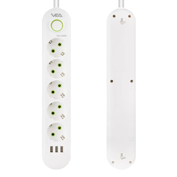 Vea Va-21562 Akım Korumalı Priz 5 Li 1.5 Metre Uzatma Kablosu Usb Li Isıya Dayanıklı 3-16 Amper Anahtarlı - 2