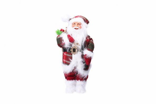 Porland Noel Baba Kırmızı Ekose Kürklü 42cm