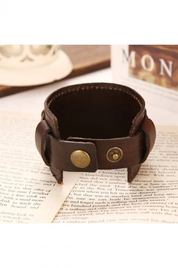 Erkek Deri Bileklik Paslanmaz Çelik Metal Gümüş Bilezik Kahve Erkek Takı Için Toka - Resim 2