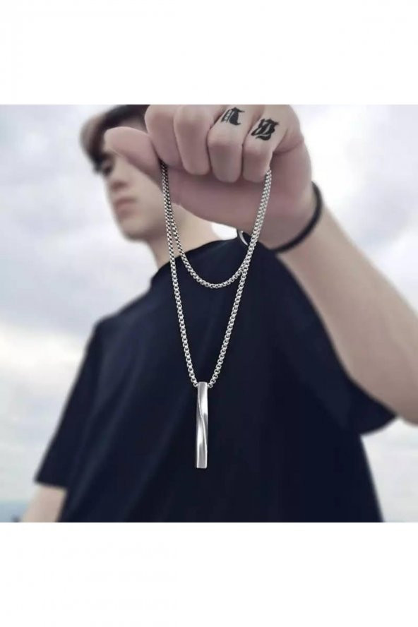2023 Moda Yeni Siyah Kolye Erkek Moda Basit Paslanmaz Çelik Zincir Erkek Kolye Takı ürün görseli 1