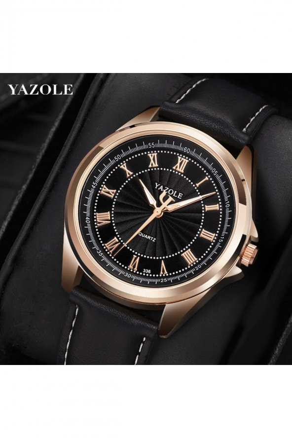 Erkek Kol Saati Siyah Deri Kordon Lu Şık Moda Trend Saat ürün görseli 1