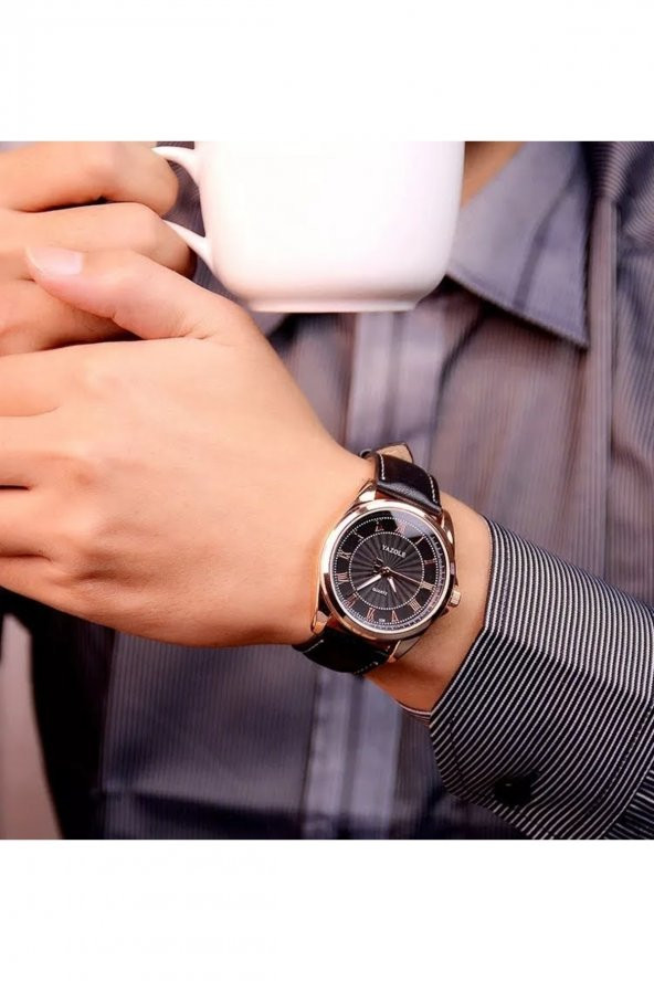 Erkek Kol Saati Siyah Deri Kordon Lu Şık Moda Trend Saat - Resim 2