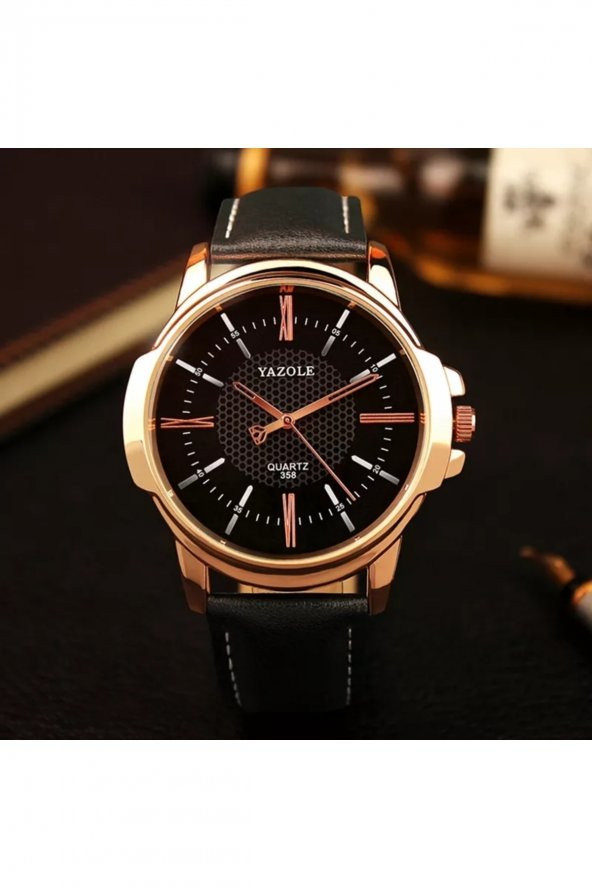 Erkek Kol Saati Siyah Deri Kordon Moda Şık Trend Yzl358s - Resim 5