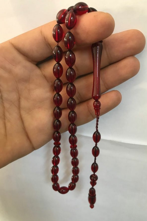 Kırmızı Renk Toz Kehribar Tesbih ürün görseli 1