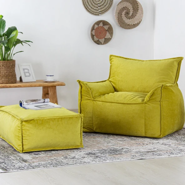 Homedius Notre Kadife Koltuk Puf Set  Tek Kiremit - Resim 6