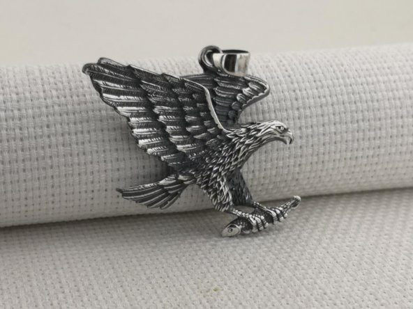 Büyük Kartal Tasarımlı 925 Ayar Gümüş Kolye Ucu - 4