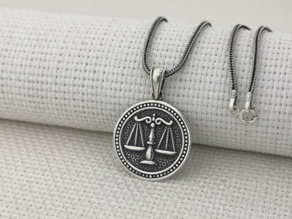 Adalet Terazisi Simgeli 925 Ayar Gümüş Kolye - Resim 4