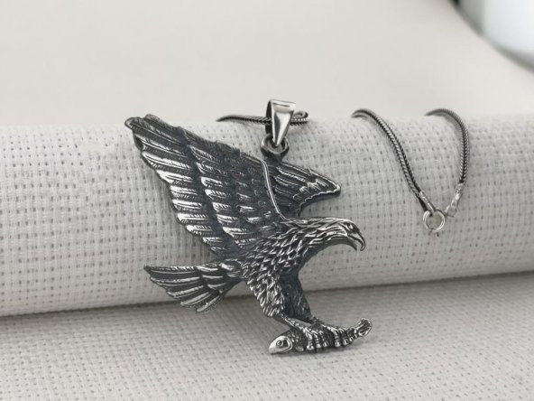 Büyük Kartal Tasarımlı 925 Ayar Gümüş Kolye - 4