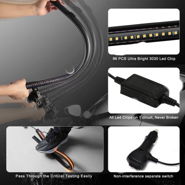Çakar lamba 12-32v esnek model 84cm vantuzlu çakarlı sarı-sarı / LAPA543-1 - 2