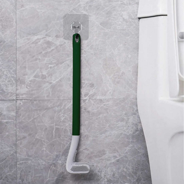 Porsima 1445 Yeşil Golf Tasarımlı Silikon Banyo Tuvalet Klozet Temizleme Fırçası Ve Tutucu Set