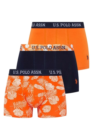 U.S. Polo Assn. Erkek Ekonomik 3'lü Kutulu Pamuklu Desenli Düz Rahat Boxer - Resim 5