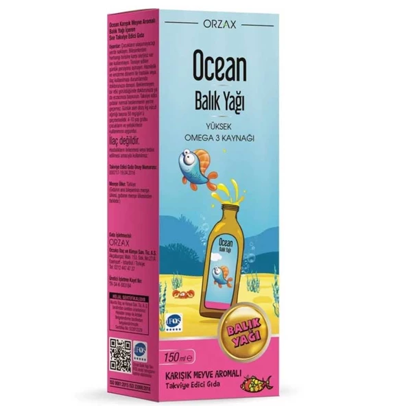 Orzax OCEAN Şurup Balık Yağı Karışık Meyve 150 Ml