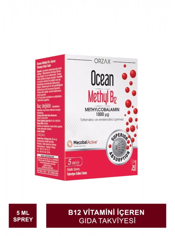 Ocean Methyl B12 1000 Mcg 10 ml Sprey B12 Vitamini İçeren Sprey