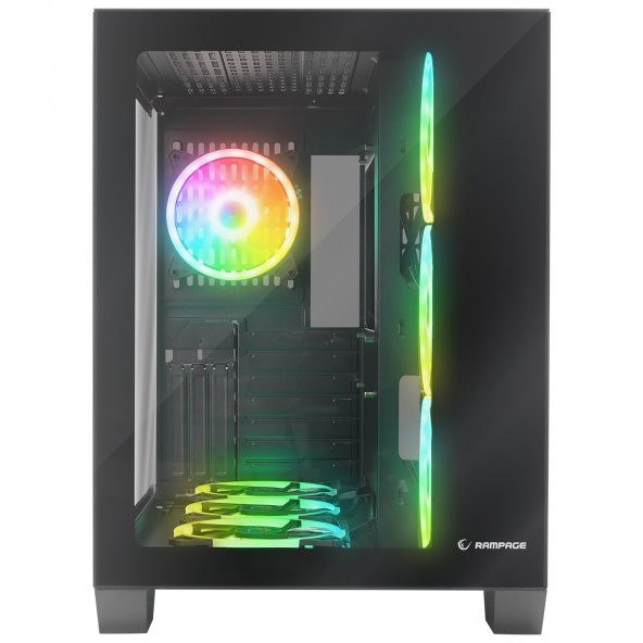 Rampage ICEWAVE Siyah Temperli Camlı 7*12cm ARGB Fan+Kontrolcü Transparan E-ATX Mid-T Gaming Oyuncu Kasası - 2
