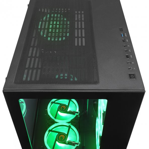 Rampage ICEWAVE Siyah Temperli Camlı 7*12cm ARGB Fan+Kontrolcü Transparan E-ATX Mid-T Gaming Oyuncu Kasası - 6