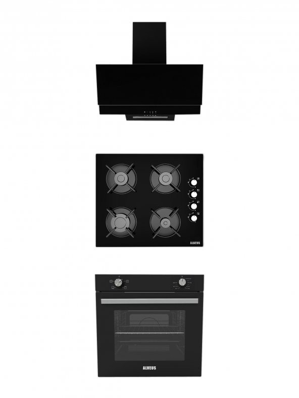 ALVEUS 605 SİYAH SOĞUTMA FANLI 3LÜ ANKASTRE SET (F17-GLS640-MFA605)