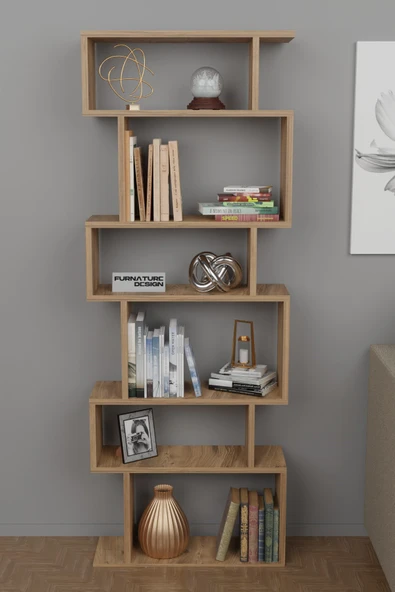 Dekoratif Kitaplık 7 Raflı Kütüphane Raf Ünitesi Atlantik Çam - 2