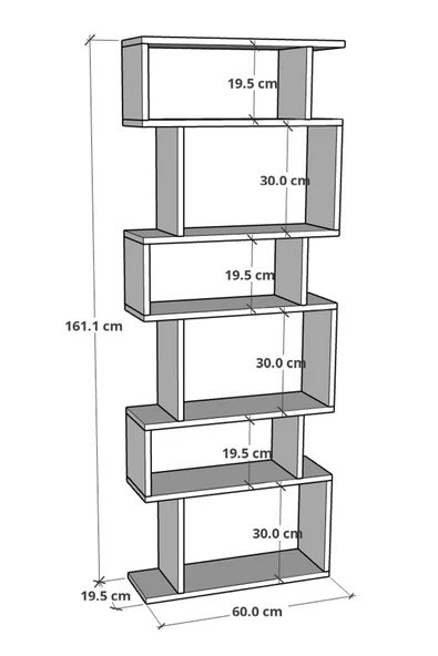 Dekoratif Kitaplık 7 Raflı Kütüphane Raf Ünitesi Atlantik Çam - 4