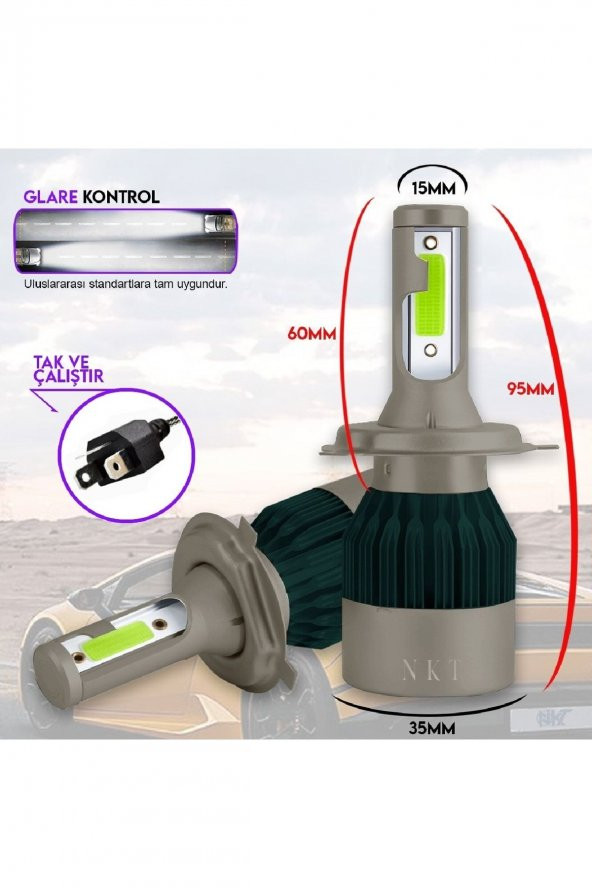 Fıat Punto 2003-2010 H7 Kısa Far Xenon Led Şimşek Etkili Buz Mavi - Resim 4