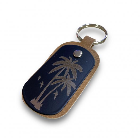 Sasta Deri Anahtarlık Metal Baskılı – Palmiye - 2