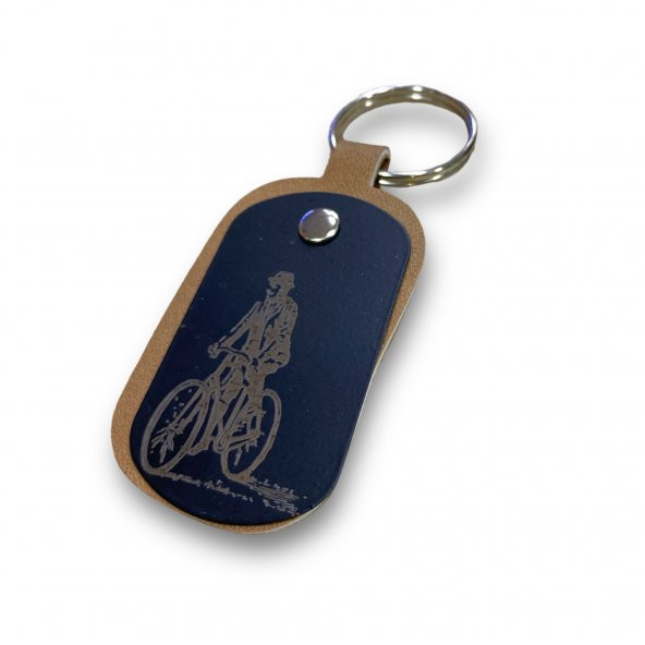 Sasta Deri Anahtarlık Metal Baskılı – Bisikletli Adam