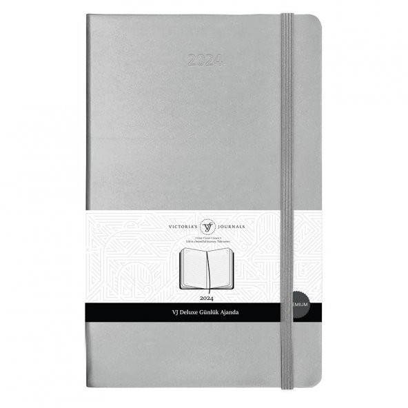 VJ 123-9194 VİCTORİAS JOURNALS CLASSİC-GÜNLÜK AJANDA(9X14CM) SERT KAPAKLI IVORY KAĞIT LASTİKLİ ,CEPLİ KENAR YALDIZLI GÜMÜŞ