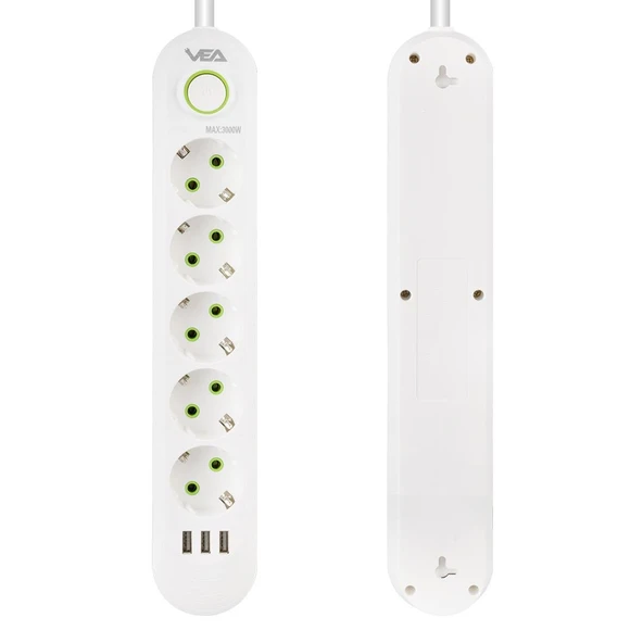 Vea VA-21562 Akım Korumalı Priz 5 Li 1.5 Metre Uzatma Kablosu Usb Li Isıya Dayanıklı 3-16 Amper Anahtarlı - 6