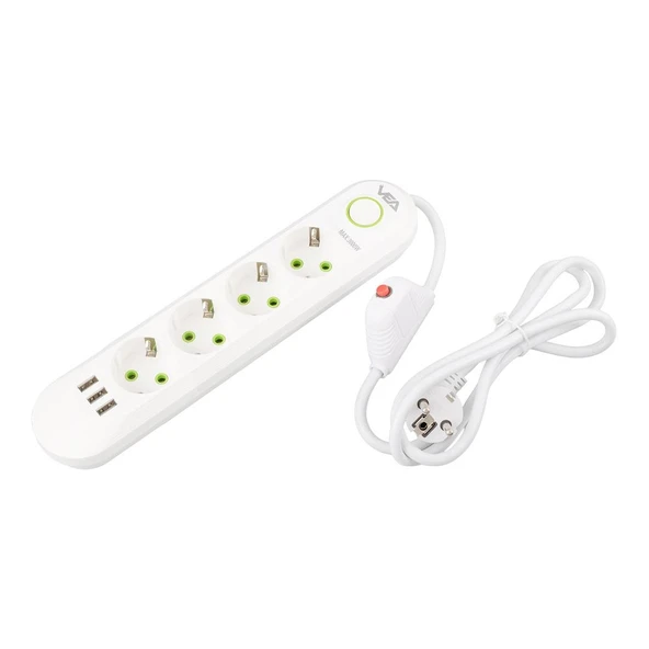 Vea VA-21560 Akım Korumalı Priz 4 Lü 1.5 Metre Uzatma Kablosu 3 Usb li Anahtarlı Priz - 7