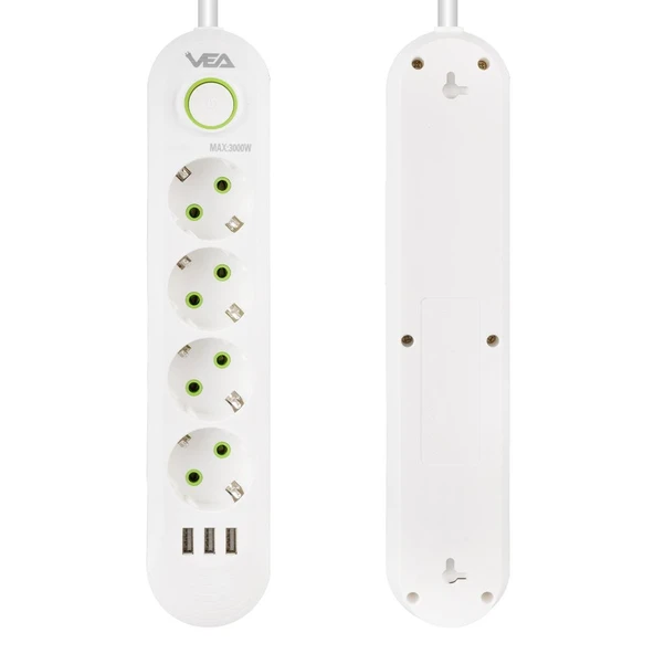 Vea VA-21560 Akım Korumalı Priz 4 Lü 1.5 Metre Uzatma Kablosu 3 Usb li Anahtarlı Priz - 6