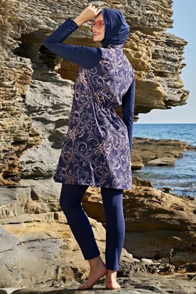 Ruko Maio 23111-3 Kadın Çiçek Desenli Dik Yakalı Fermuarlı Esnek Paraşüt Kumaş Tesettür Mayo - 2