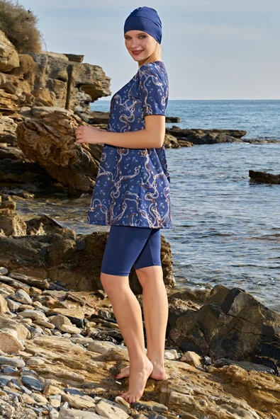 Ruko Maio 23134-3 Kadın Büyük Beden Yarım Kol Lycra Kumaş Yarı Tesettür Mayo - 2