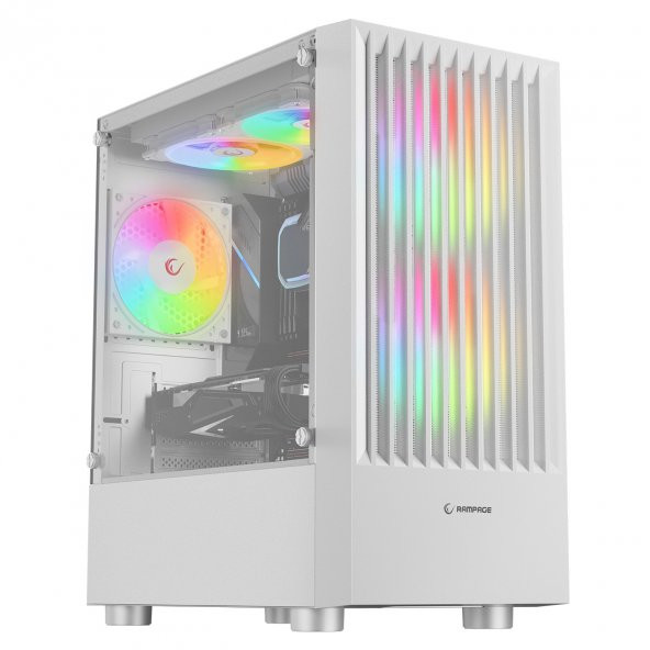 Rampage LYRA Mesh Temperli Camlı Beyaz 3* 12cm RGB Fan M-ATX Mini-T Gaming Oyuncu Kasası