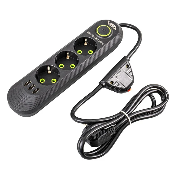 Vea VA-21557 Akım Korumalı Priz 3 Lü Usb li 1.5 Metre Uzatma Kablosu Anahtarlı 3-16 Amper - 7