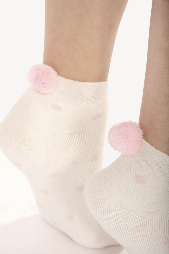 Ekru Ponponlu Havlu Patik Çorap - Resim 2