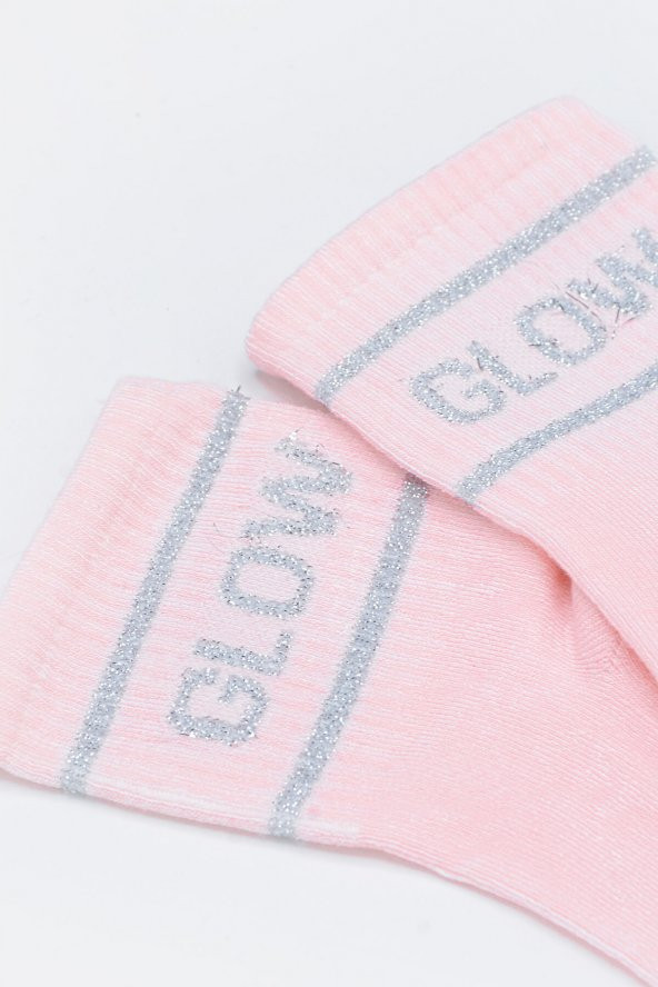Pembe Glow Slogan Baskılı Soket Çorap - 2