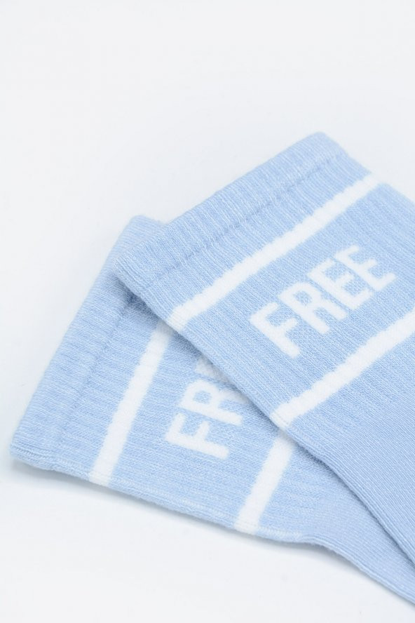 Mavi Free Slogan Baskılı Soket Çorap - 2