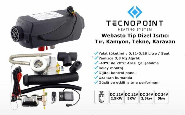 Tecno Point Tecnopoint TC18-01 12V 2.5kw Webasto Tip D2 Model Tekne, Karavan, Minibüs Uyumlu Dizel Isıtıcı - 2