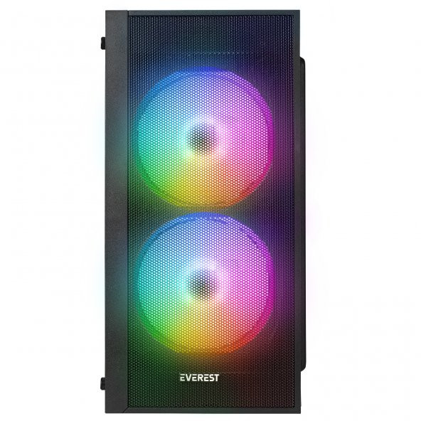 Everest Mınıon Mesh Peak 300W 2* 12Cm Rainbow Fan Akrilik Yan Panel Mini-T Gaming Oyuncu Kasası - 2