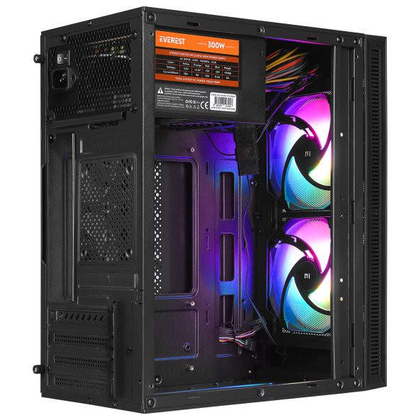 Everest Mınıon Mesh Peak 300W 2* 12Cm Rainbow Fan Akrilik Yan Panel Mini-T Gaming Oyuncu Kasası - 4