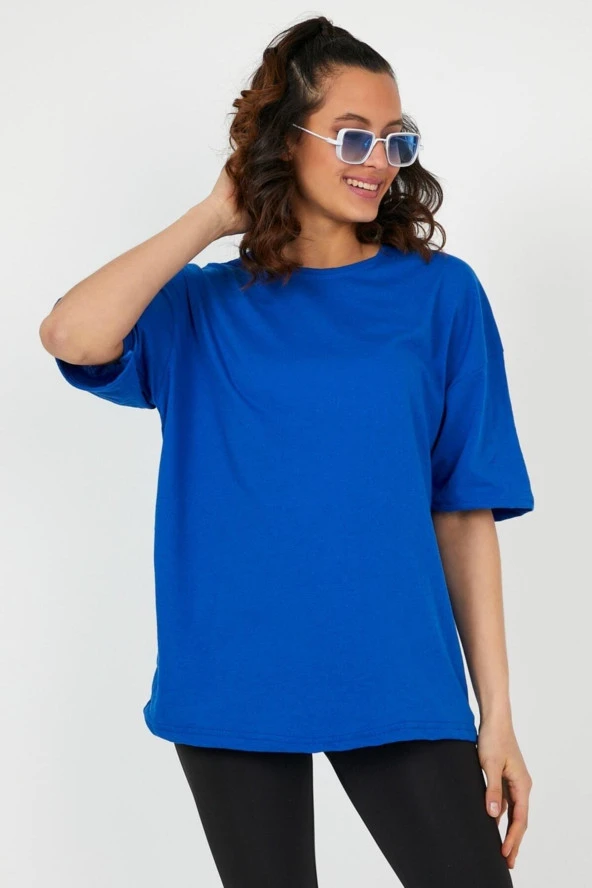 Unisex Oversize Düz Saks Tshirt