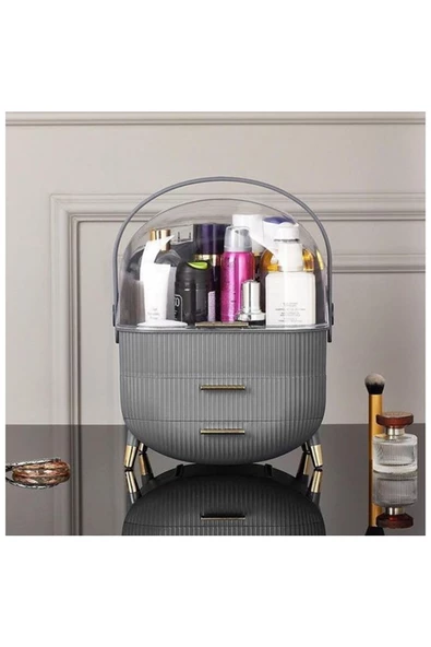 Kozmetik Makyaj Düzenleyici Organizer Gri Taşıma Kulplu Çekmeceli - 2