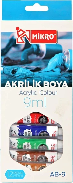 Mikro Akrilik Boya Tüp 9 Ml 12 Renk