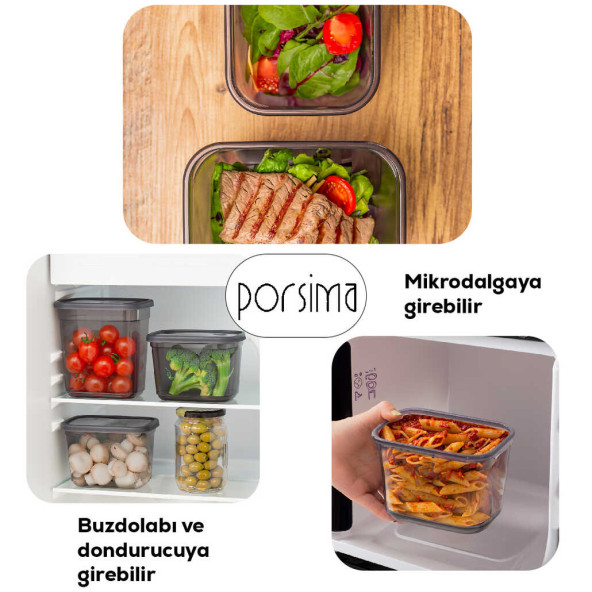 Porsima 1022 12 li Etiketli Kapaklı Dikdörtgen Gıda Erzak Bakliyat Saklama Kabı Seti - 1,3 Lt - 2