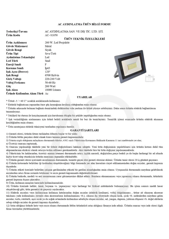 200W Led Projektör Beyaz Işık - 2