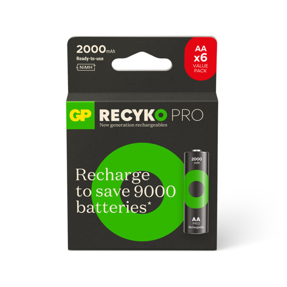 GP Batteries ReCyko Pro 2000 mAh AA Kalem Ni-Mh Şarjlı Pil, 1.2 Volt, 6'lı Kart