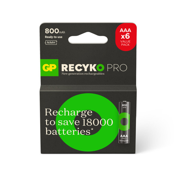 GP Batteries ReCyko Pro 800 mAh AAA İnce Ni-Mh Şarjlı Pil, 1.2 Volt, 6'lı Kart