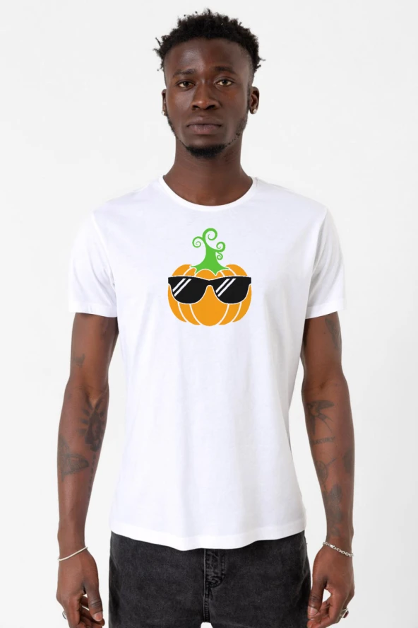 Cool Pumpkin Beyaz Erkek Bisikletyaka Tshirt