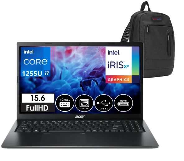 Acer EX215-55  İntel Core İ7 1255U 32GB Ram 2TB SSD Intel® Iris® Xe Graphics 15,6 İnç FHD Freedos Taşınabilir Bilgisayar NXEGYEY00406+WeblegelsinÇanta