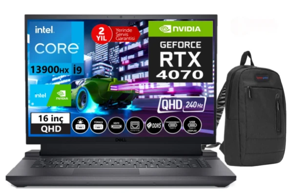 Dell G16 7630 İntel Core İ9 13900HX 64gb DDR5Ram 1tb SSD 8GB RTX4070 16 İnç 240Hz QHD+ Windows11Home Taşınabilir Bilgisayar G76302401024U17+WeblegelsinÇanta