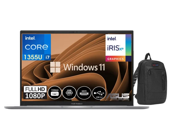 Asus Vivobook 15 13.Nesil Core i7 1355U 8GB 512gb SSD 15.6" Windows11Home FHD Dizüstü Bilgisayar X1504VA-NJ19418+WeblegelsinÇanta ürün görseli